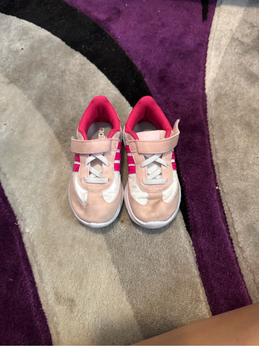 adidas Pink, White and Hot Pink Kids Sneakers with Hook-and-Loop Strap